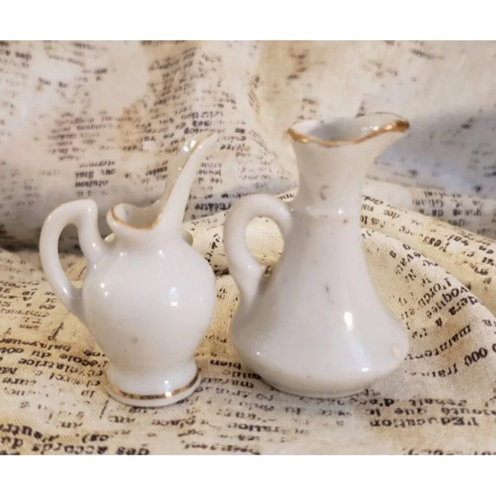 Elegant, Sophisticated - Two Vintage Miniature Pitchers with Floral Details